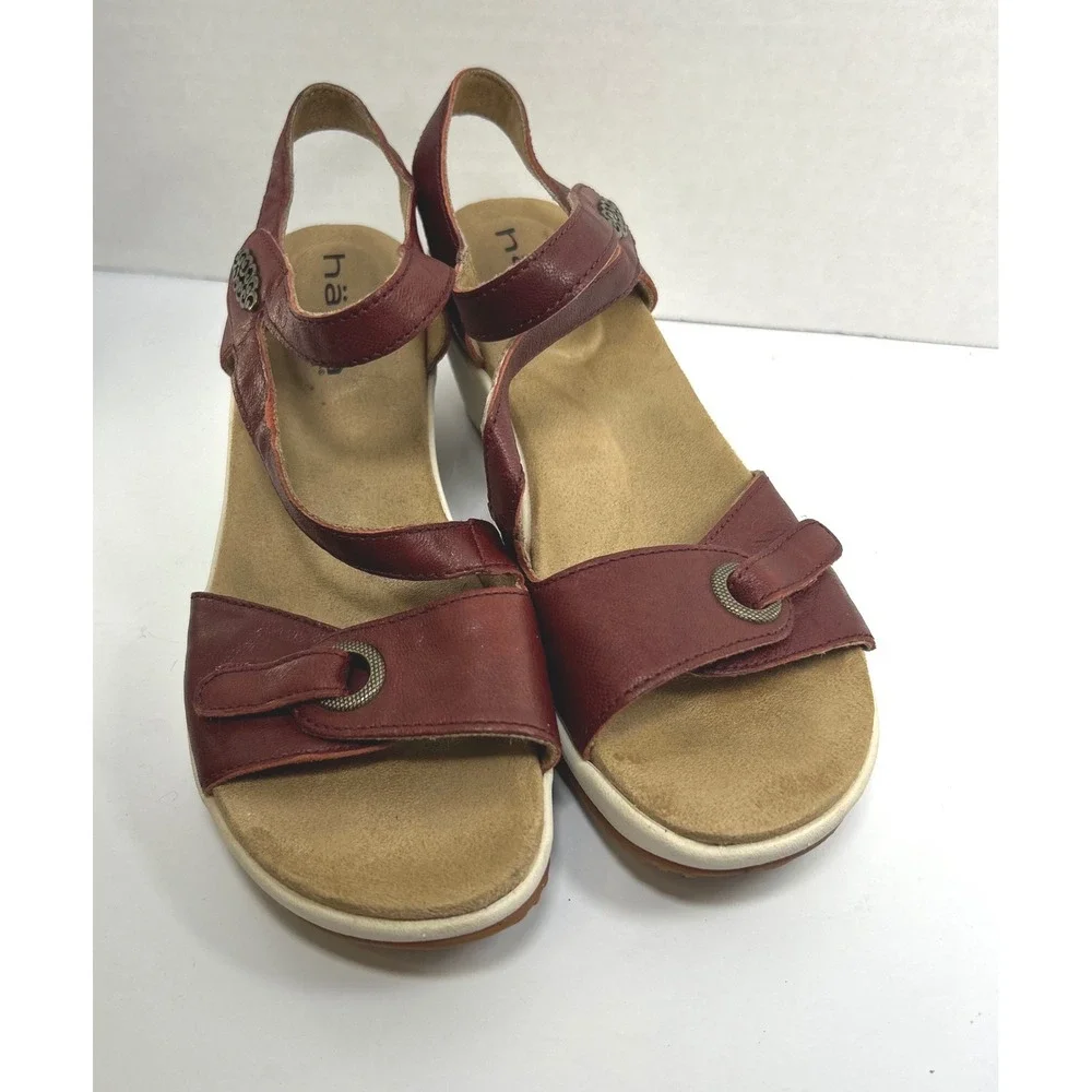 Halsa Cindy Comfort Earthcore Sandals 8 Leather Coastal Grandma Granola Red Boho